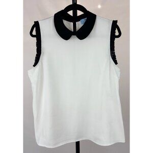 Sleeveless White Blouse with Black Peter Pan Collar
